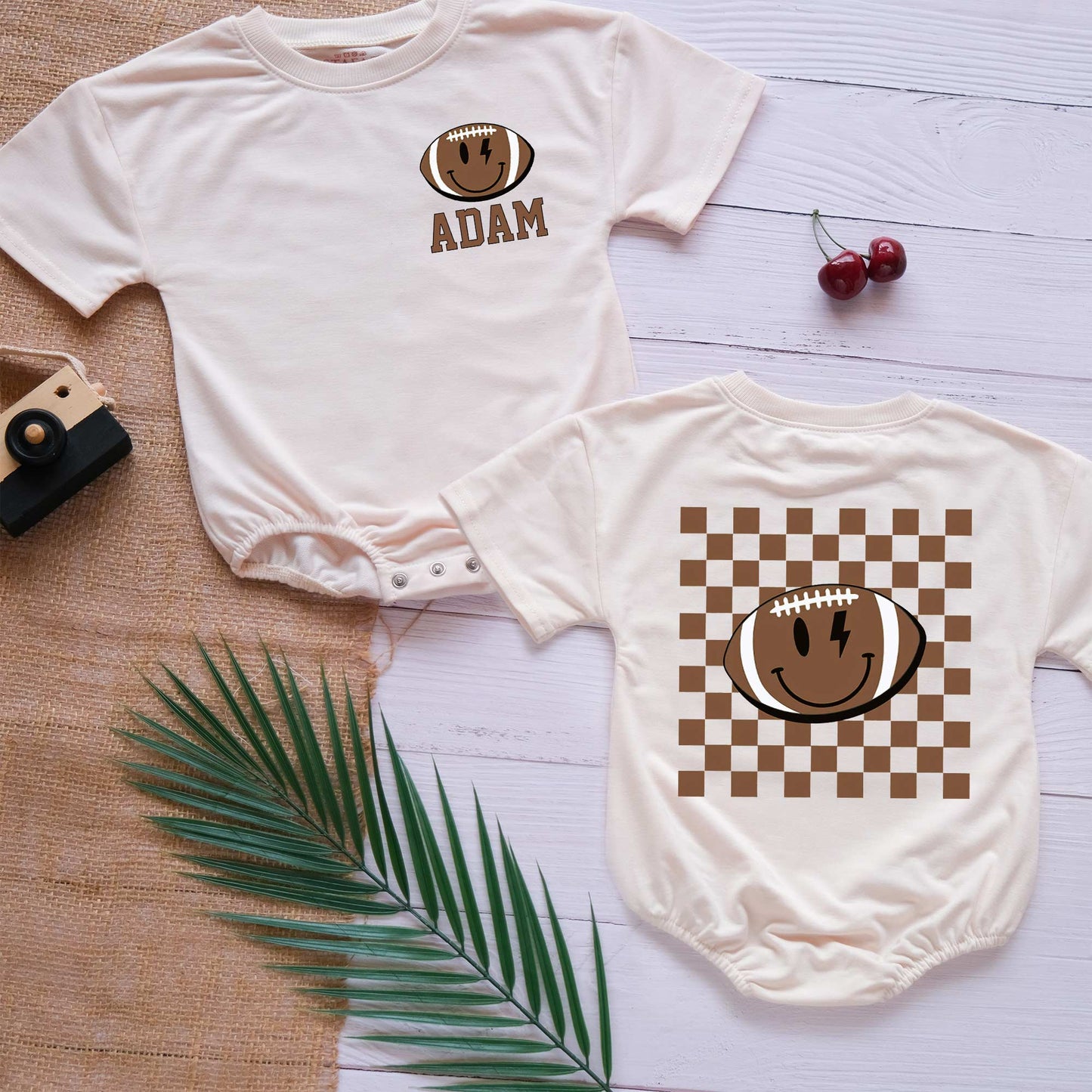 Custom Name Smiley Football Personalized Baby Romper - Short/Long Sleeve (0-2Y) - LuthCreative