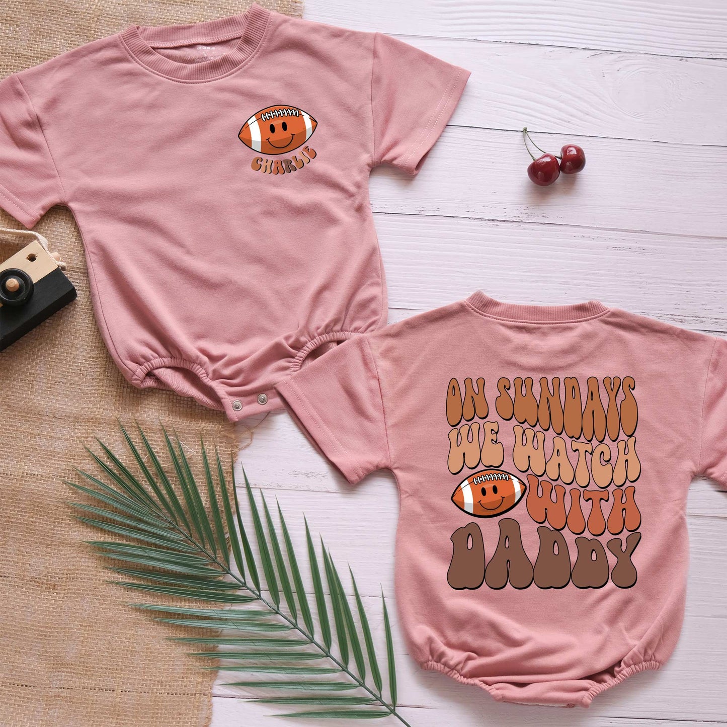 On Sunndays We Watch Football With Daddy Personalized Baby Romper - Short/Long Sleeve (0-2Y) - LuthCreative