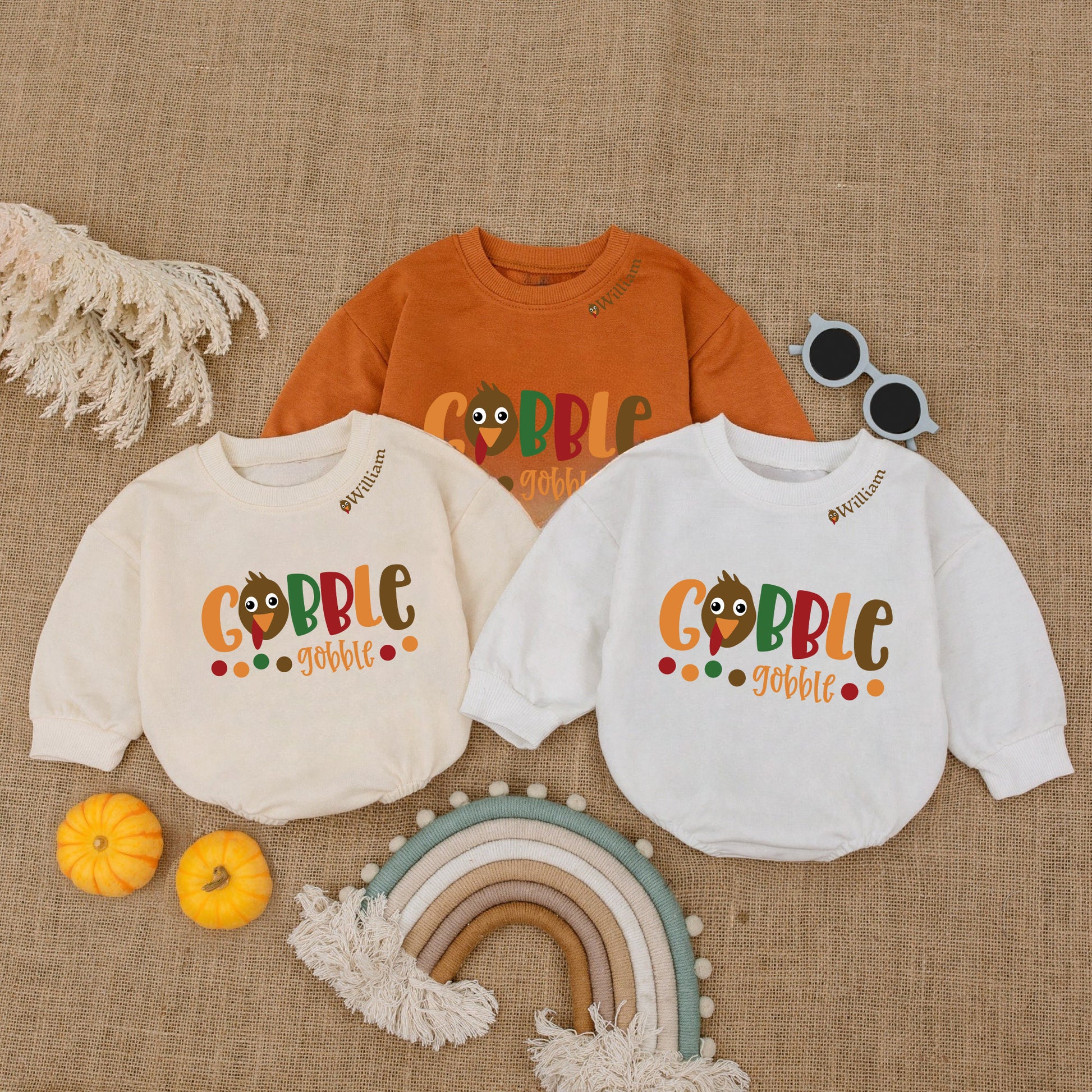 Baby Bodysuit Romper Long Sleeve Gobble Customize Name Neck Personalized Custom Babysuit - Gift For Baby And Mom - LuthCreative