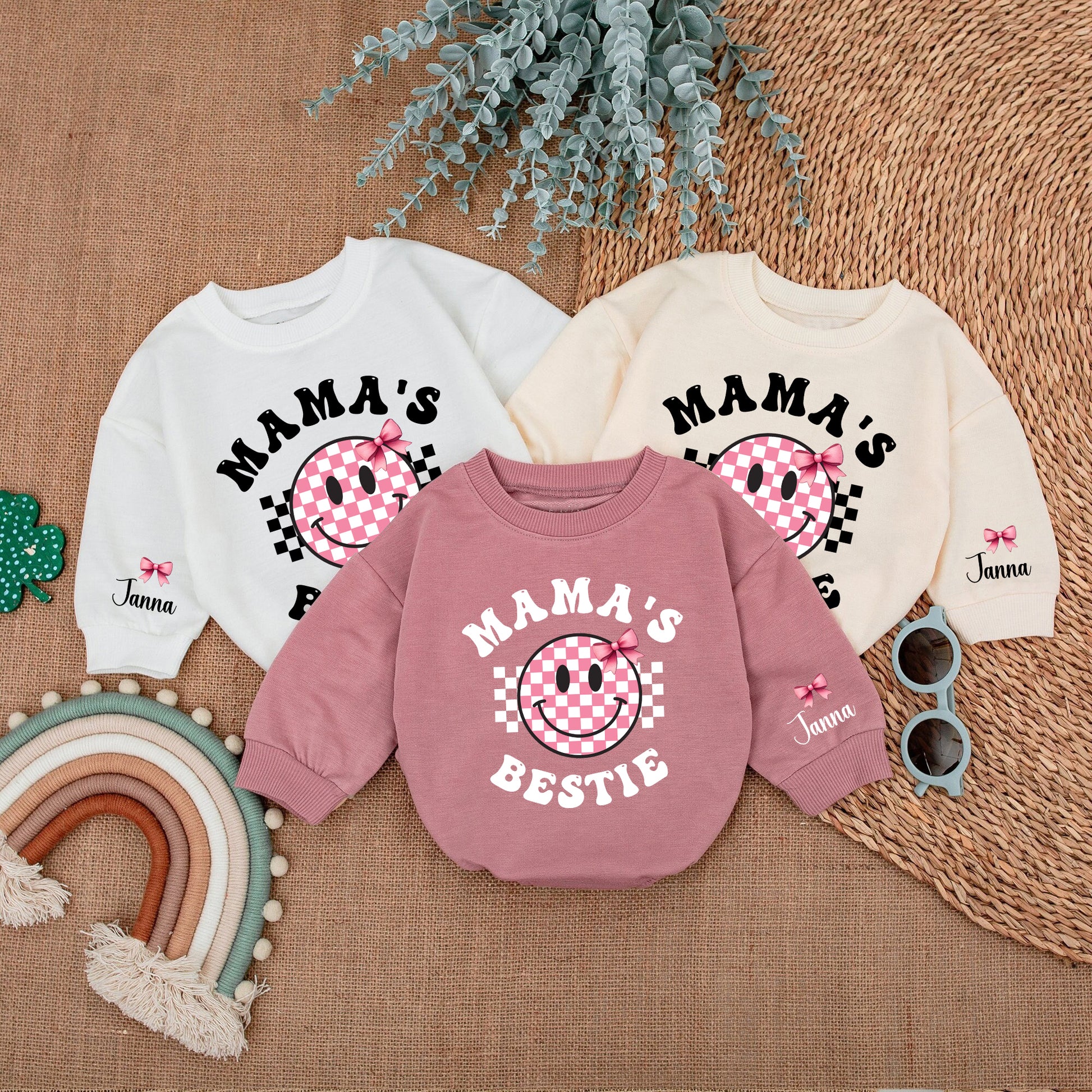 Baby Bodysuit Romper Long Sleeve Mama's Bestie Reindeer Personalized Custom Babysuit - Gift For Baby And Mom - LuthCreative