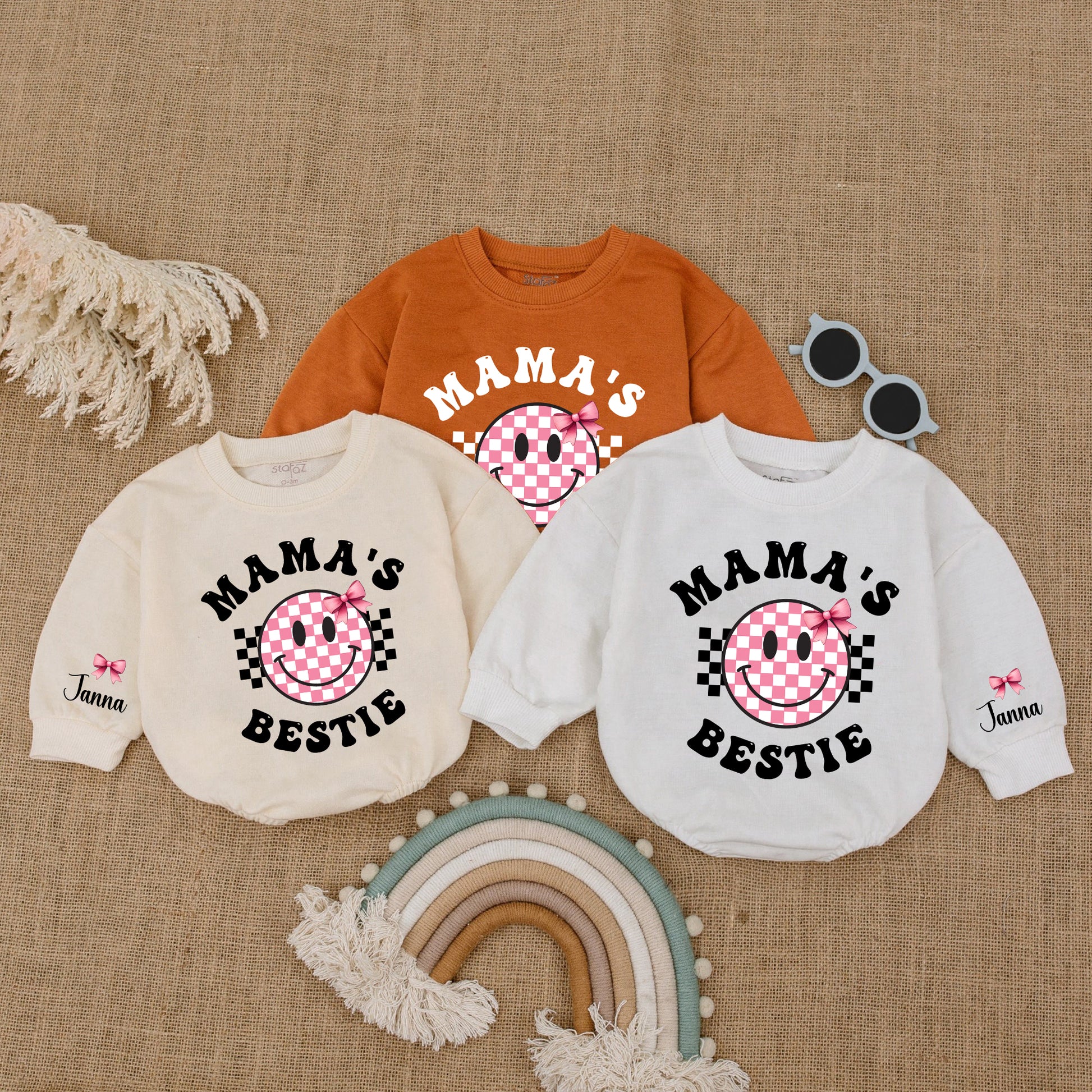 Baby Bodysuit Romper Long Sleeve Mama's Bestie Reindeer Personalized Custom Babysuit - Gift For Baby And Mom - LuthCreative