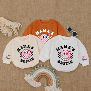 Baby Bodysuit Romper Long Sleeve Mama's Bestie Reindeer Personalized Custom Babysuit - Gift For Baby And Mom