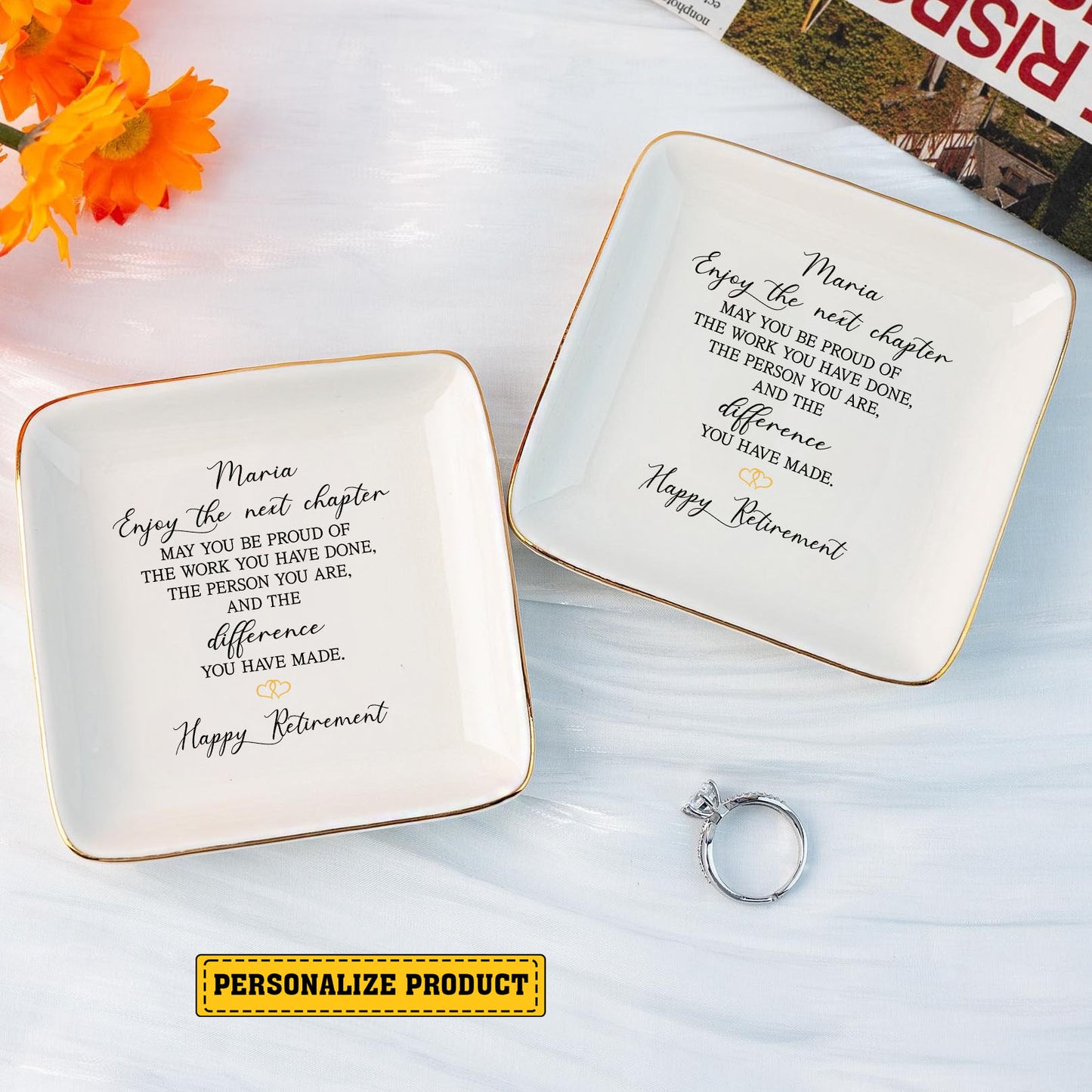 Personalized Ring Dish Enjoy The Next Chapter Customized Ceramic Jelwelry Tray - LuthCreative