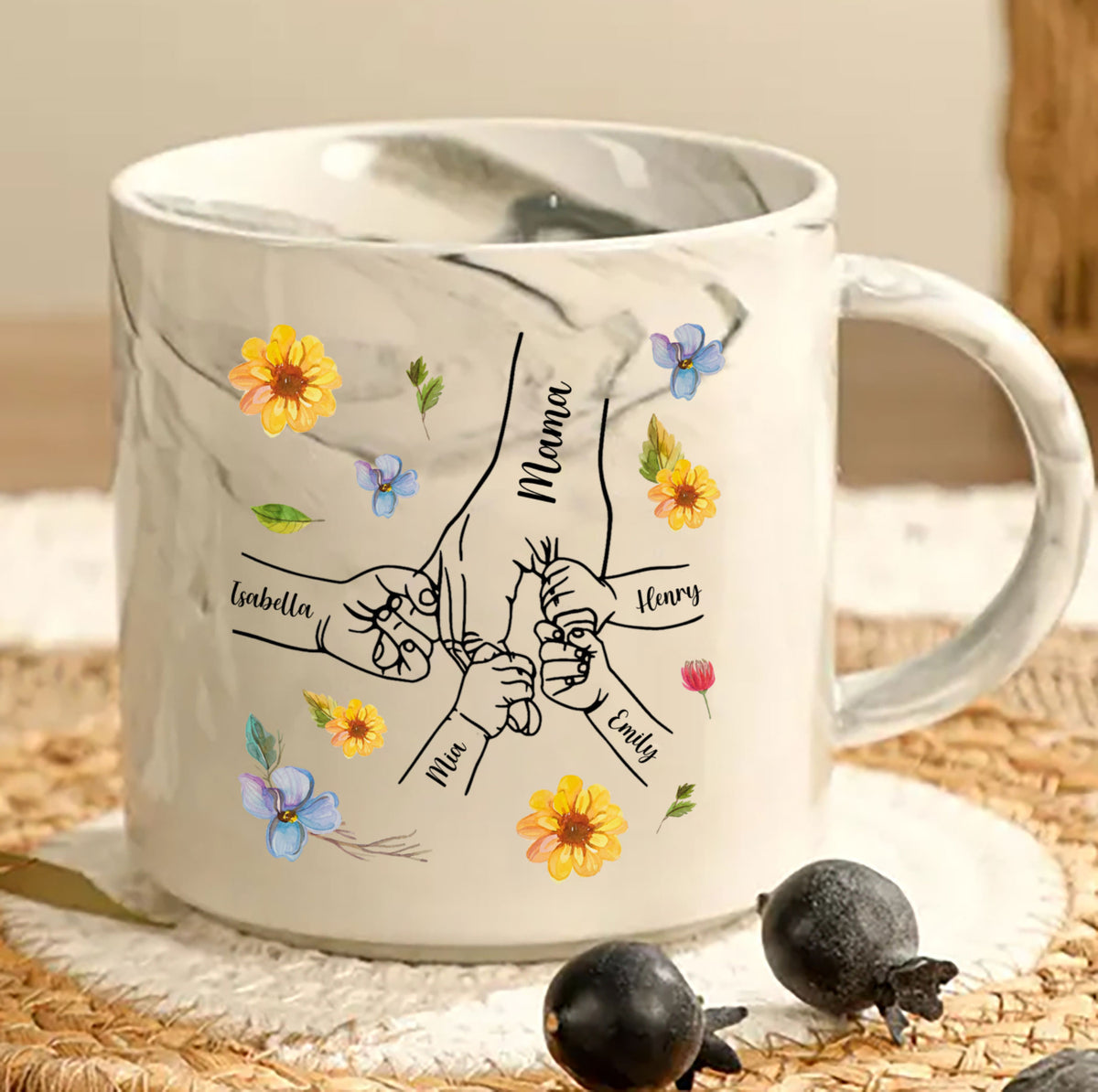 Hand In Hand, I Will Always Protect You 13.5oz Personalized Marble Mug, Custom Name Mug