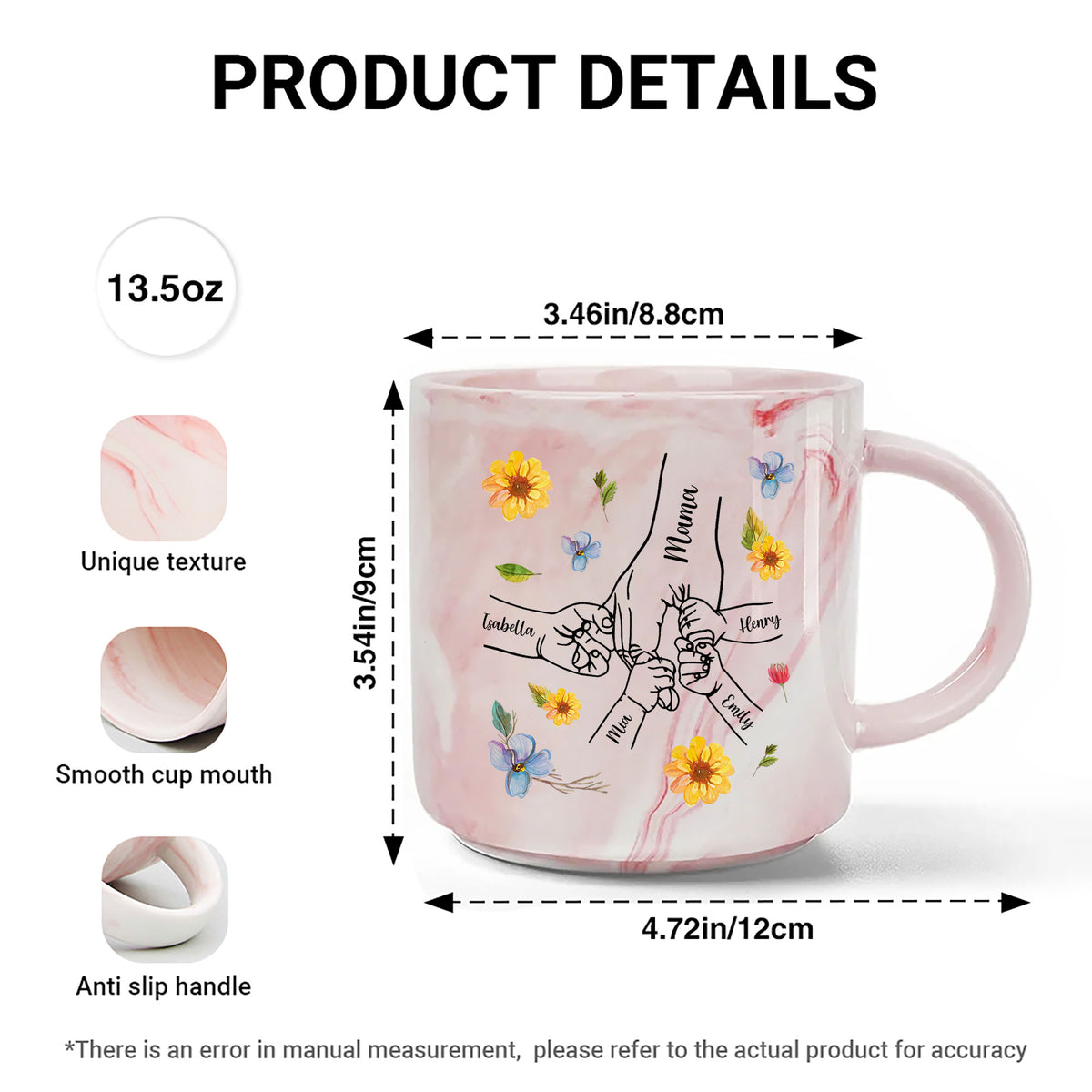 Hand In Hand, I Will Always Protect You 13.5oz Personalized Marble Mug, Custom Name Mug, Customized Mug, Gift For Mom