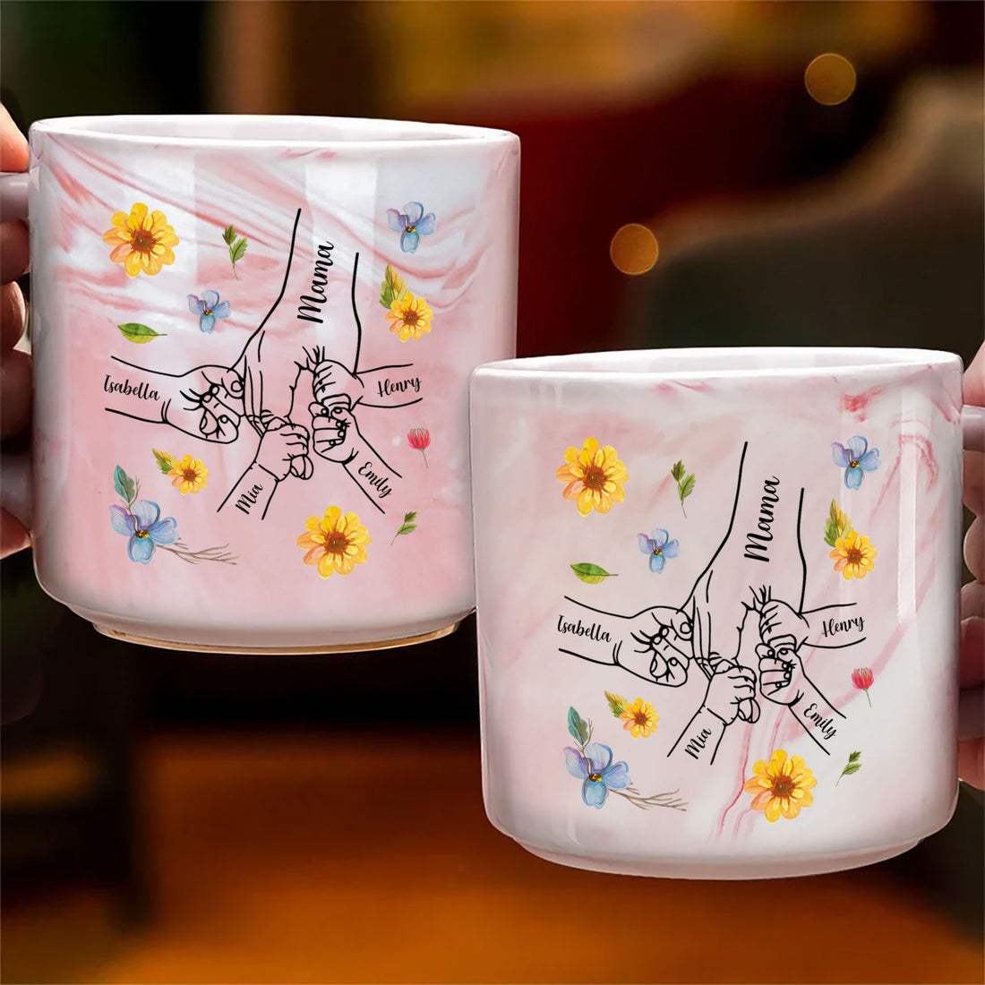 Hand In Hand, I Will Always Protect You 13.5oz Personalized Marble Mug, Custom Name Mug, Customized Mug, Gift For Mom, Gift For Grandma, Gift For Daughter