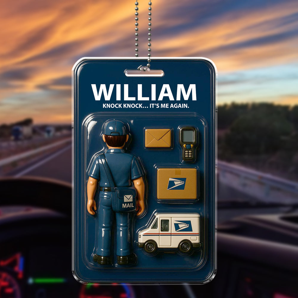 Happy Father’s Day Custom Gift – Delivery Driver Dad Life Acrylic Car Ornament – Personalized Name & FedEx Mini Figure for Truck Rearview Mirror

