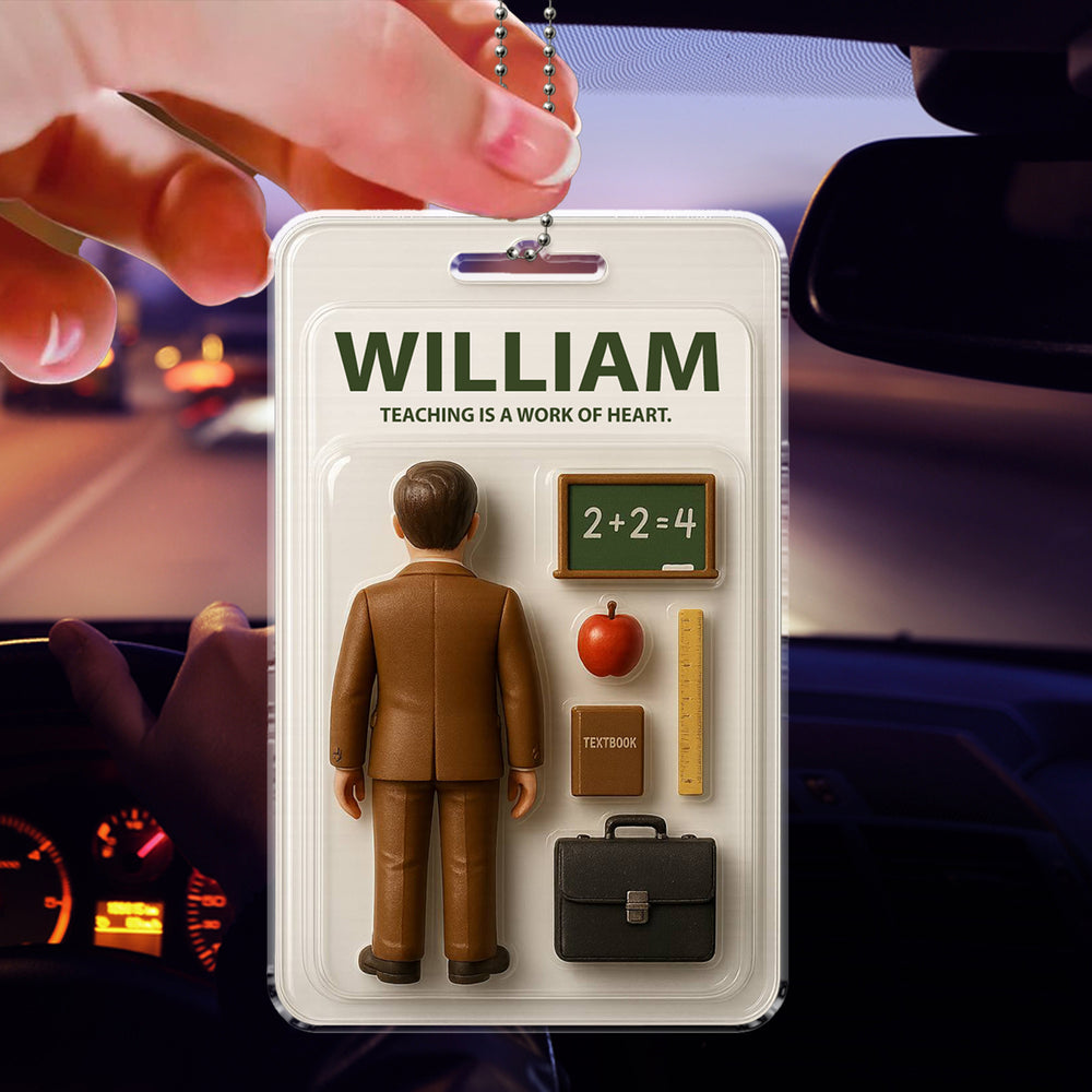 Happy Father’s Day Gift for Teacher Dad – Custom Acrylic Car Ornament with Name – Thoughtful Rearview Mirror Decor for Educators