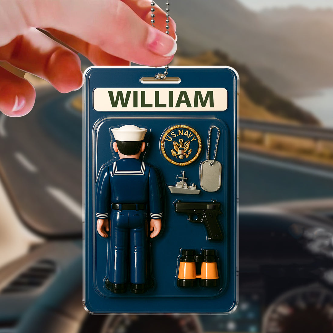 Happy Father’s Day US Navy Gift – Personalized Acrylic Car Ornament for Sailor Dad – Custom Keepsake with Name