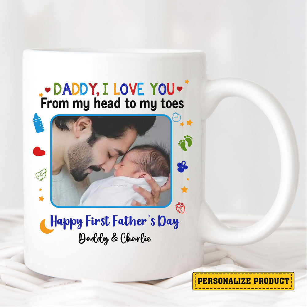 Happy First Father’s Day Gift from Baby – Custom Photo and Name Ceramic Mug for New Dads – Sentimental Keepsake for Celebrating Dad Life Moments