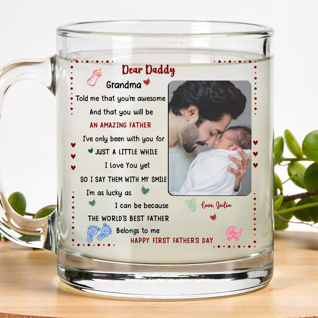 Dear Daddy Photo Mug – First Father’s Day Gift from Baby – Personalized Keepsake for New Dads with Message and Picture from Baby