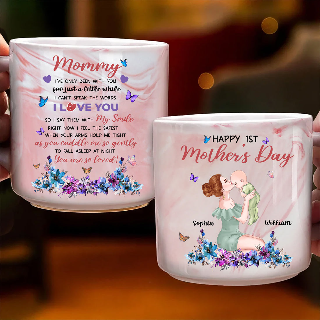 Happy First Mothers Day 13.5oz Personalized Marble Mug, Custom Name Mug, Customized Mug, Gift For Mom, Gift For Grandma, Gift For Daughter
