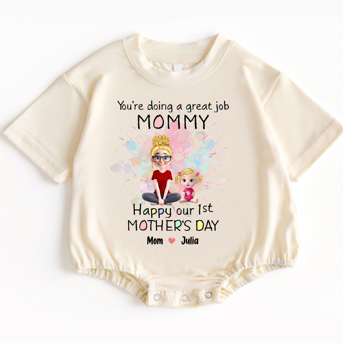 Make her first Mother's Day truly magical and unforgettable with our "You're Doing A Great Job Mommy - Happy Our First Mother's Day" Romper Baby Bodysuit. Order yours today and give the gift of love, comfort, and cherished memories that will last a lifetime!