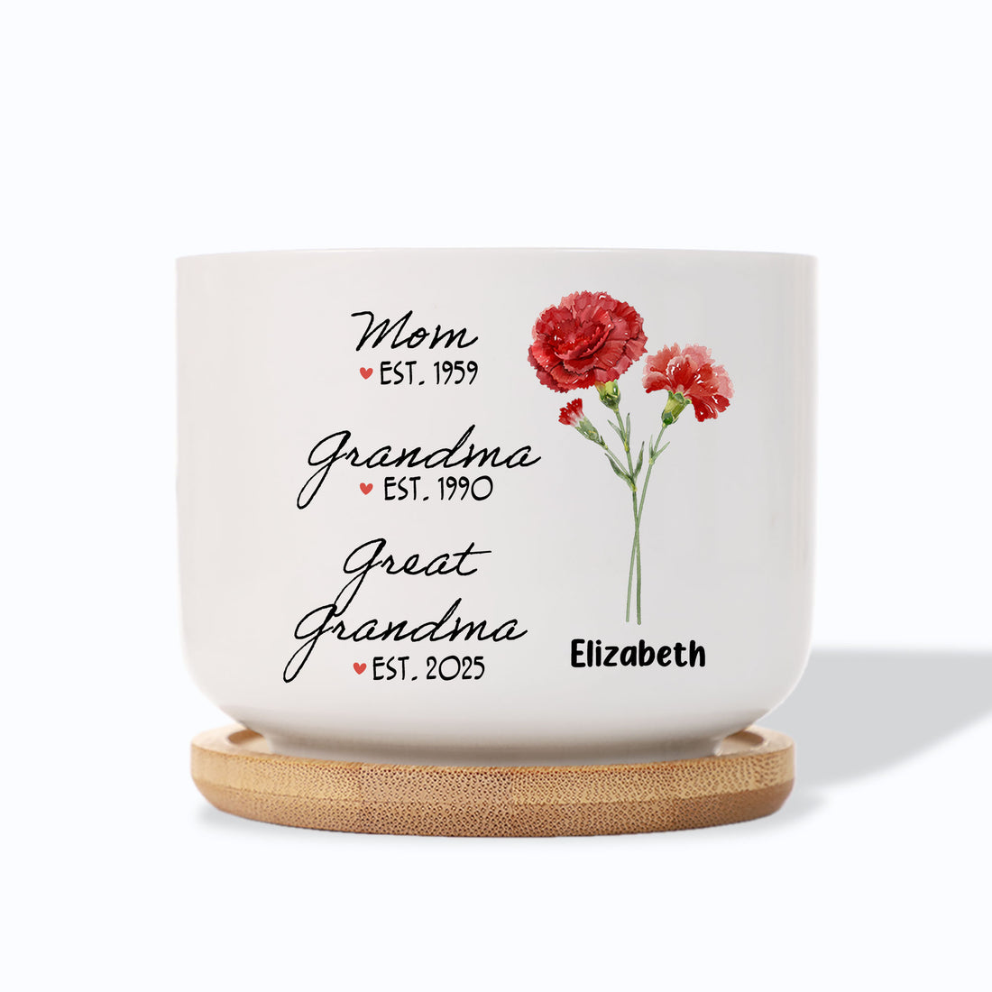 Cherish Family Bonds with a Personalized Birth Flower Pot for Moms, Grandmas, and Great Grandmas!
