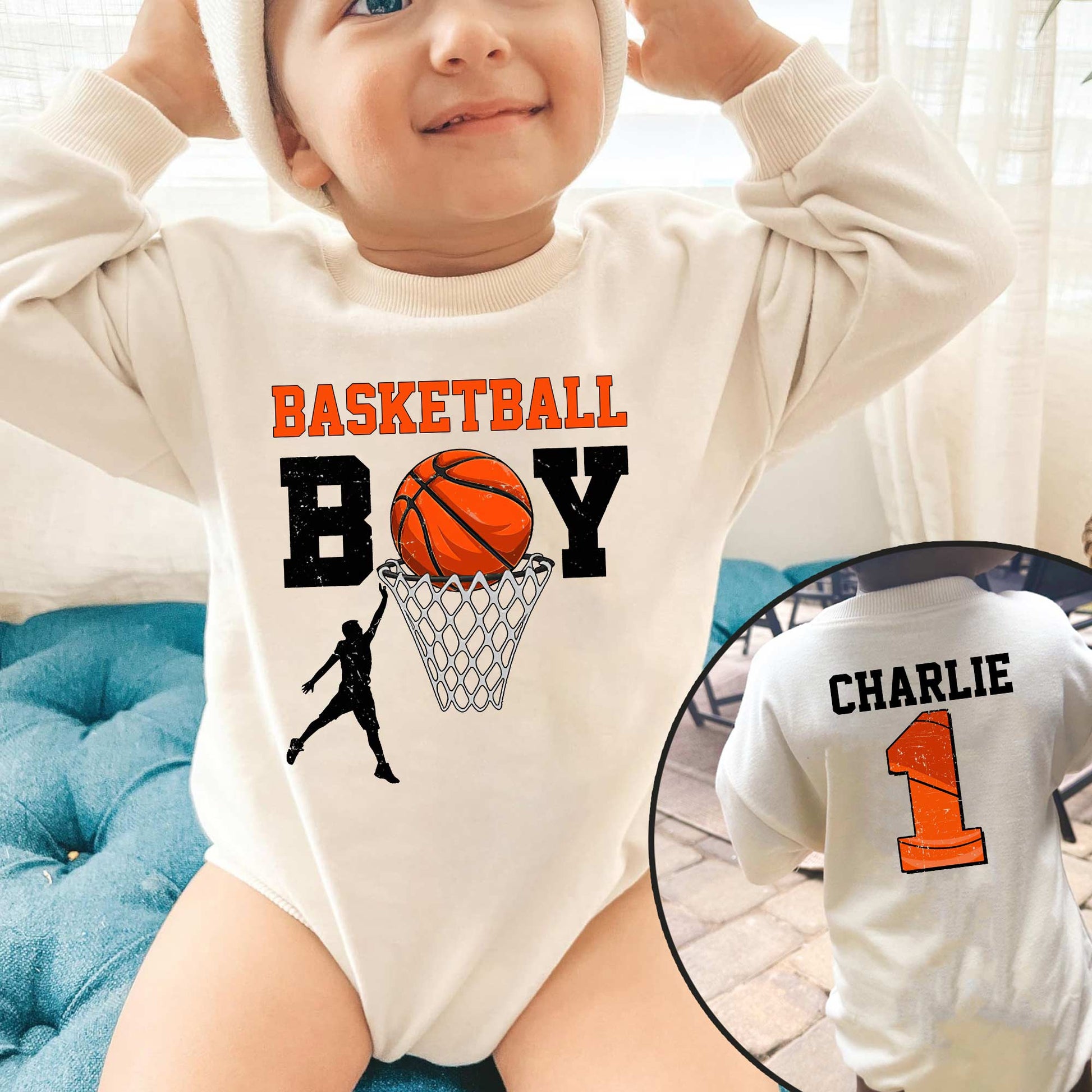 Basketball Boy Custom Name Personalized Baby Romper - Short/Long Sleeve (0-2Y) - LuthCreative