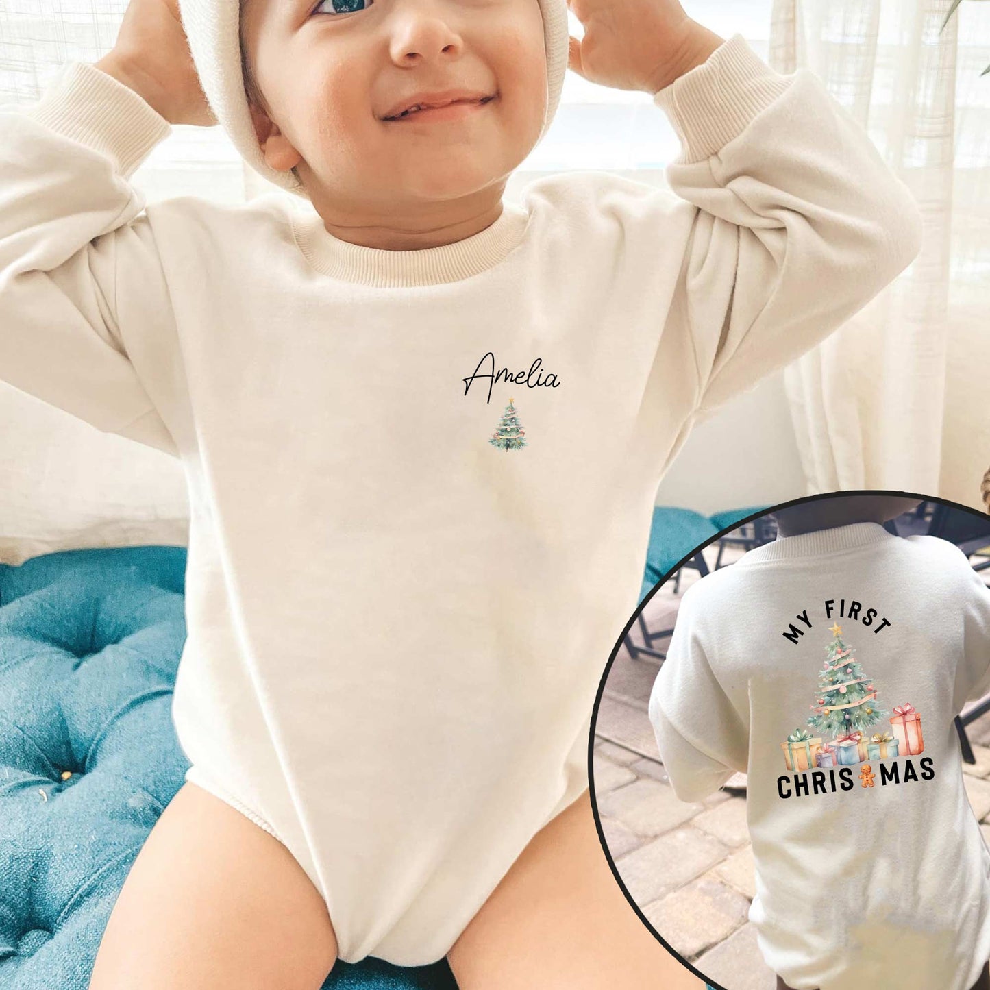 My First Christmas Custom Name Personalized Baby Romper - Short/Long Sleeve (0-2Y) - LuthCreative