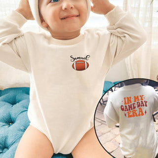 Football In My Game Day Era Custom Name Personalized Baby Romper - Short/Long Sleeve (0-2Y)