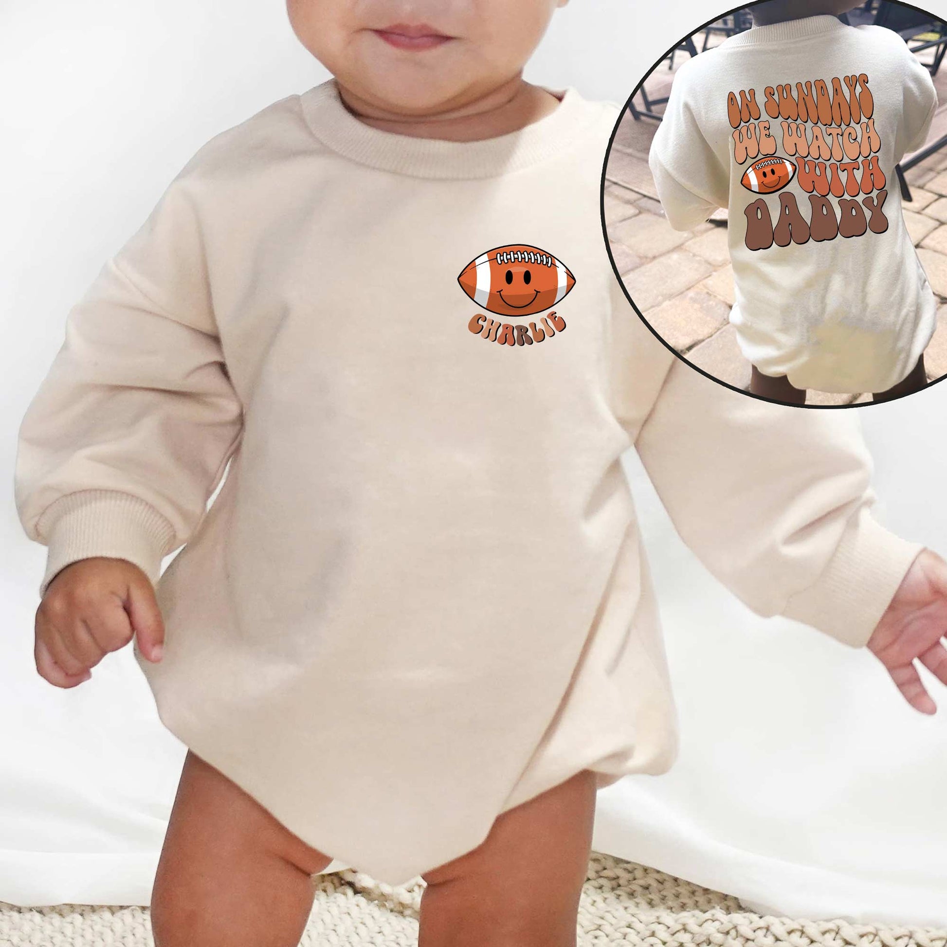 On Sunndays We Watch Football With Daddy Personalized Baby Romper - Short/Long Sleeve (0-2Y) - LuthCreative