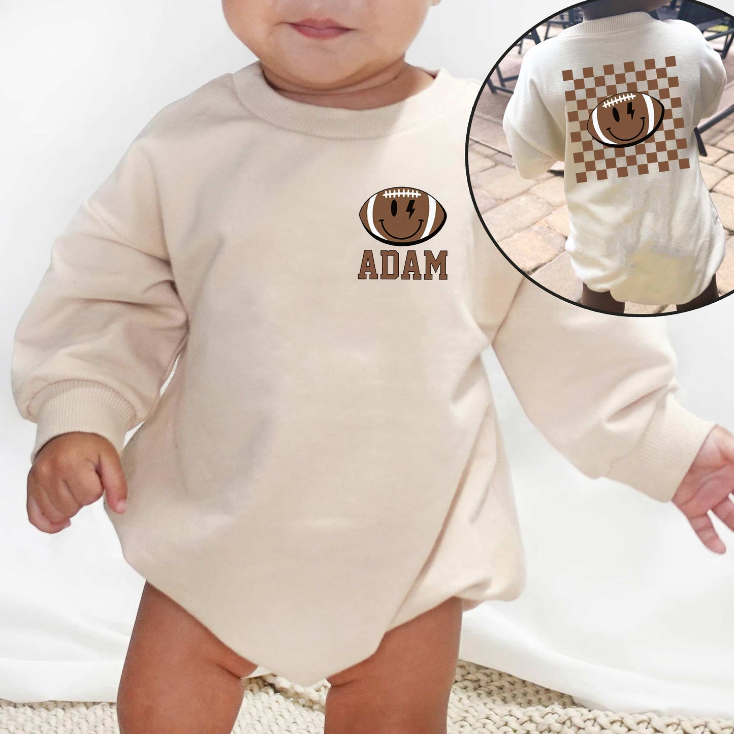 Custom Name Smiley Football Personalized Baby Romper - Short/Long Sleeve (0-2Y) - LuthCreative