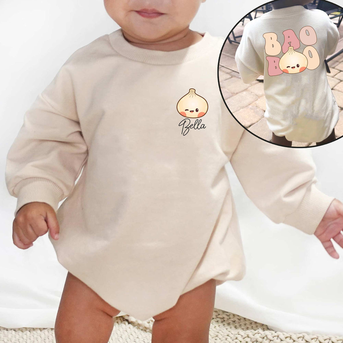 Custom Name Baby Bao Personalized Baby Romper - Short/Long Sleeve (0-2Y) - LuthCreative