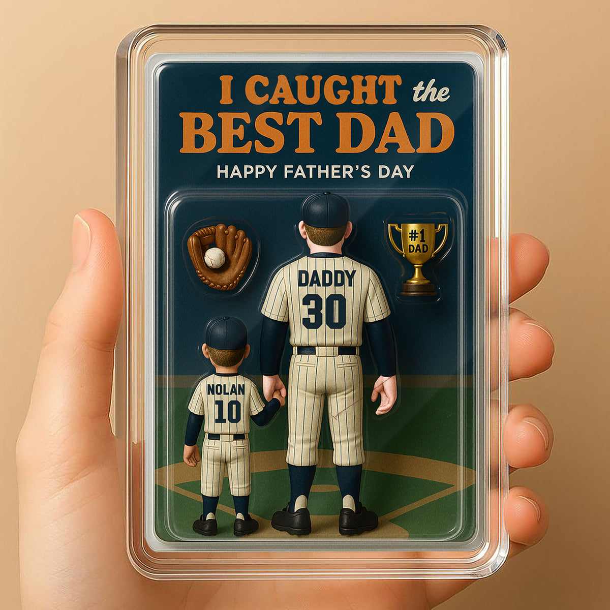 I Caught the Best Dad – 3D Baseball Acrylic Plaque with Custom Names & Numbers – Perfect for Dad’s Desk or Man Cave

