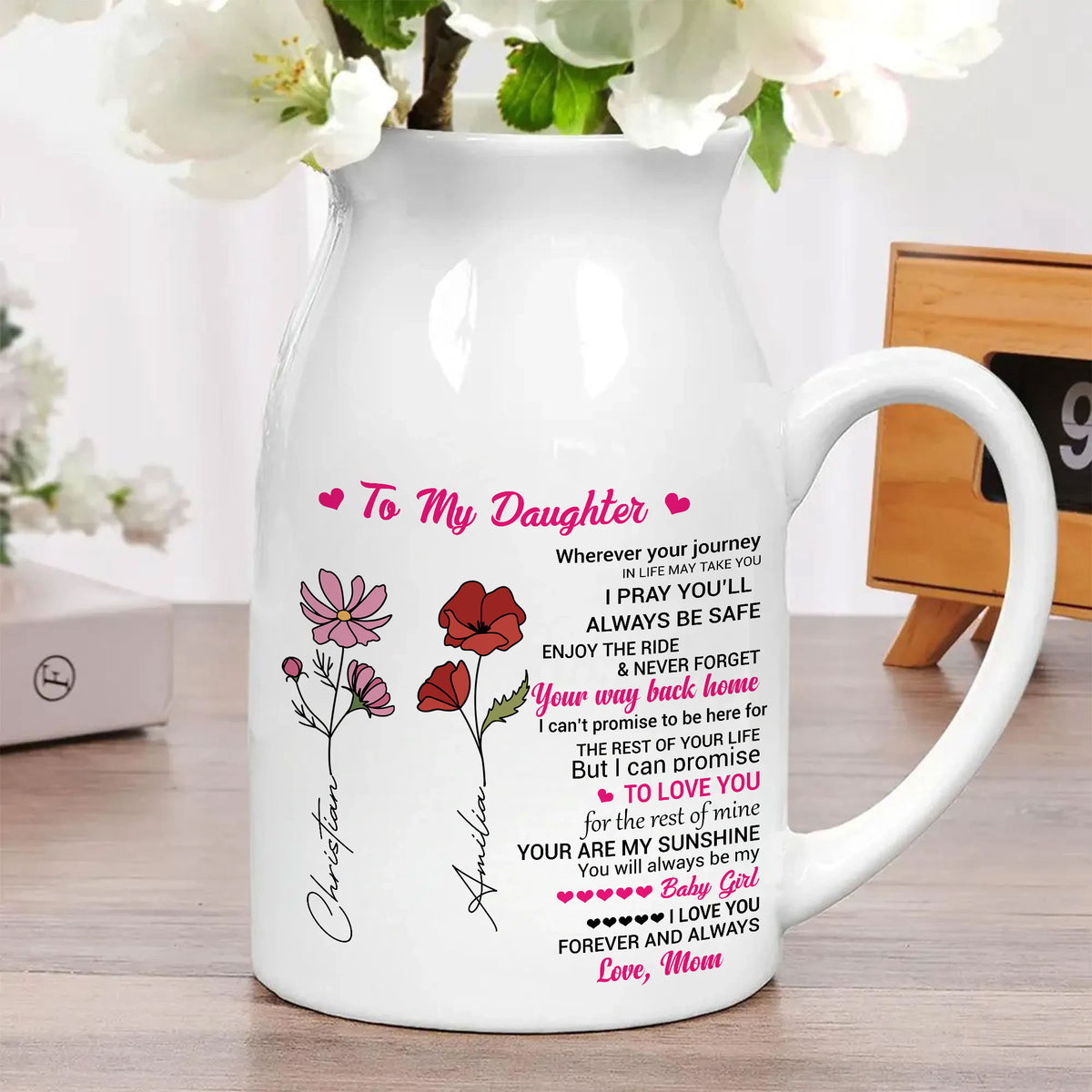 Inspirational Granddaughter Keepsake Custom, Birth Month Flower, Personalized Ceramic Vase