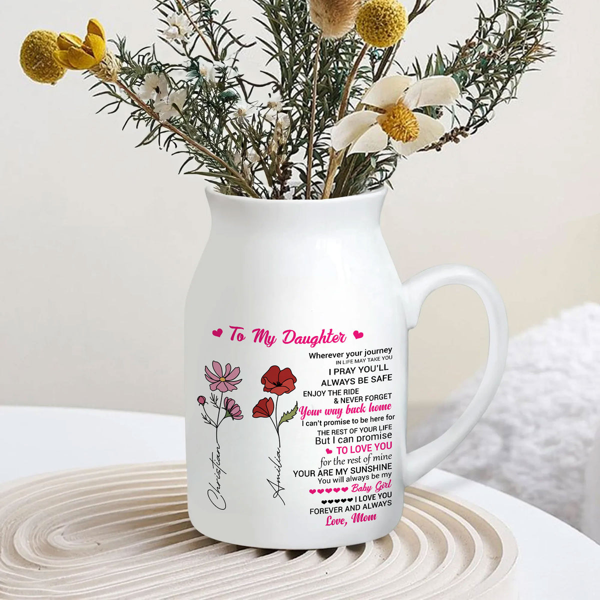 Inspirational Granddaughter Keepsake Custom, Birth Month Flower, Personalized Ceramic Vase, Custom Daughter Gift, Custom Mother's Day Gift