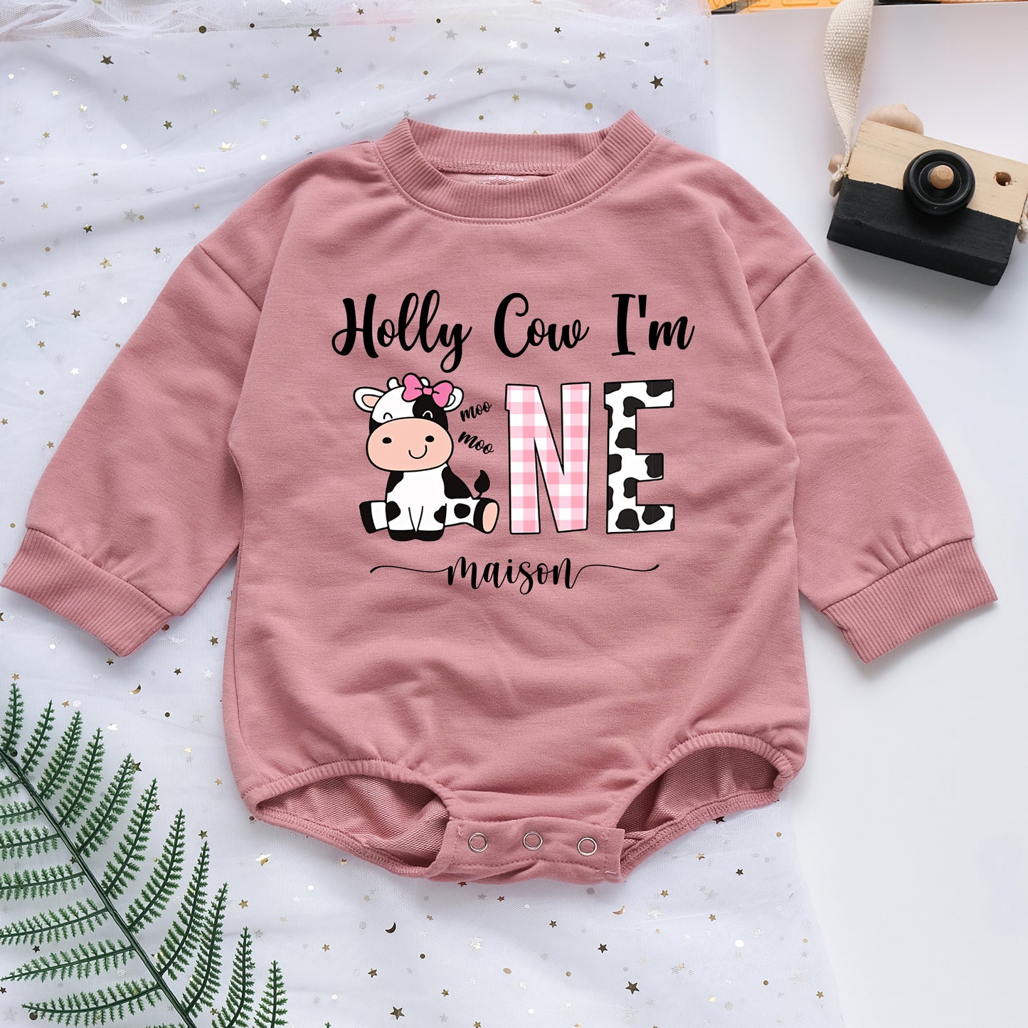 Holly Cow I'm One Custom Name Personalized Baby Romper - Short/Long Sleeve (0-2Y) - LuthCreative