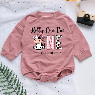 Holly Cow I'm One Custom Name Personalized Baby Romper - Short/Long Sleeve (0-2Y)