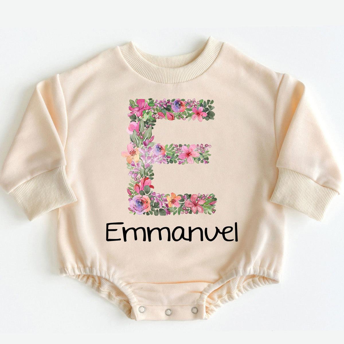 Personalization Romper Baby Floral Text - Personalized Custom Babysuit - Gift For Baby - LuthCreative