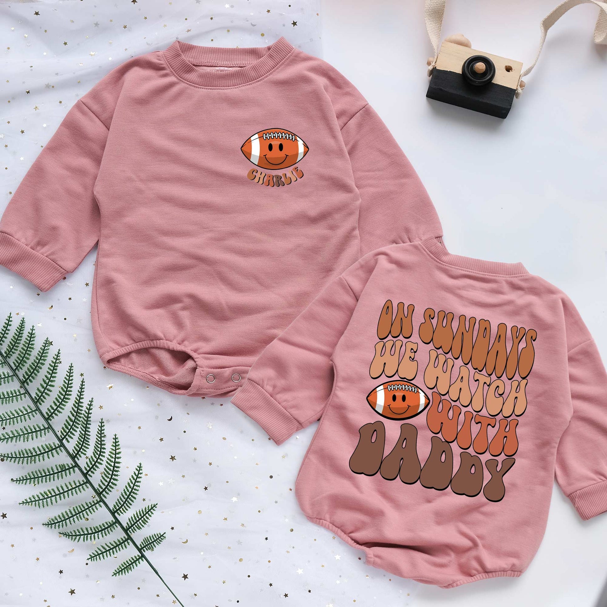 On Sunndays We Watch Football With Daddy Personalized Baby Romper - Short/Long Sleeve (0-2Y) - LuthCreative