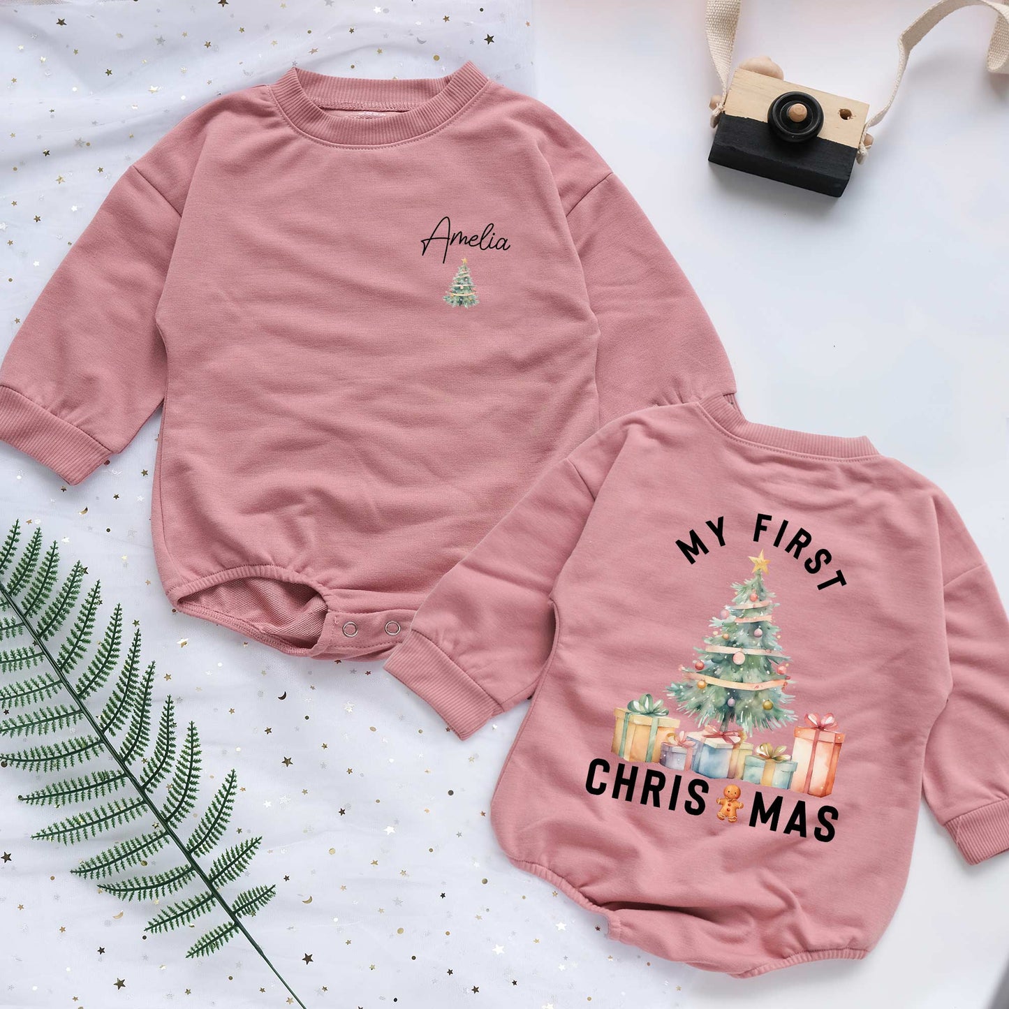 My First Christmas Custom Name Personalized Baby Romper - Short/Long Sleeve (0-2Y) - LuthCreative