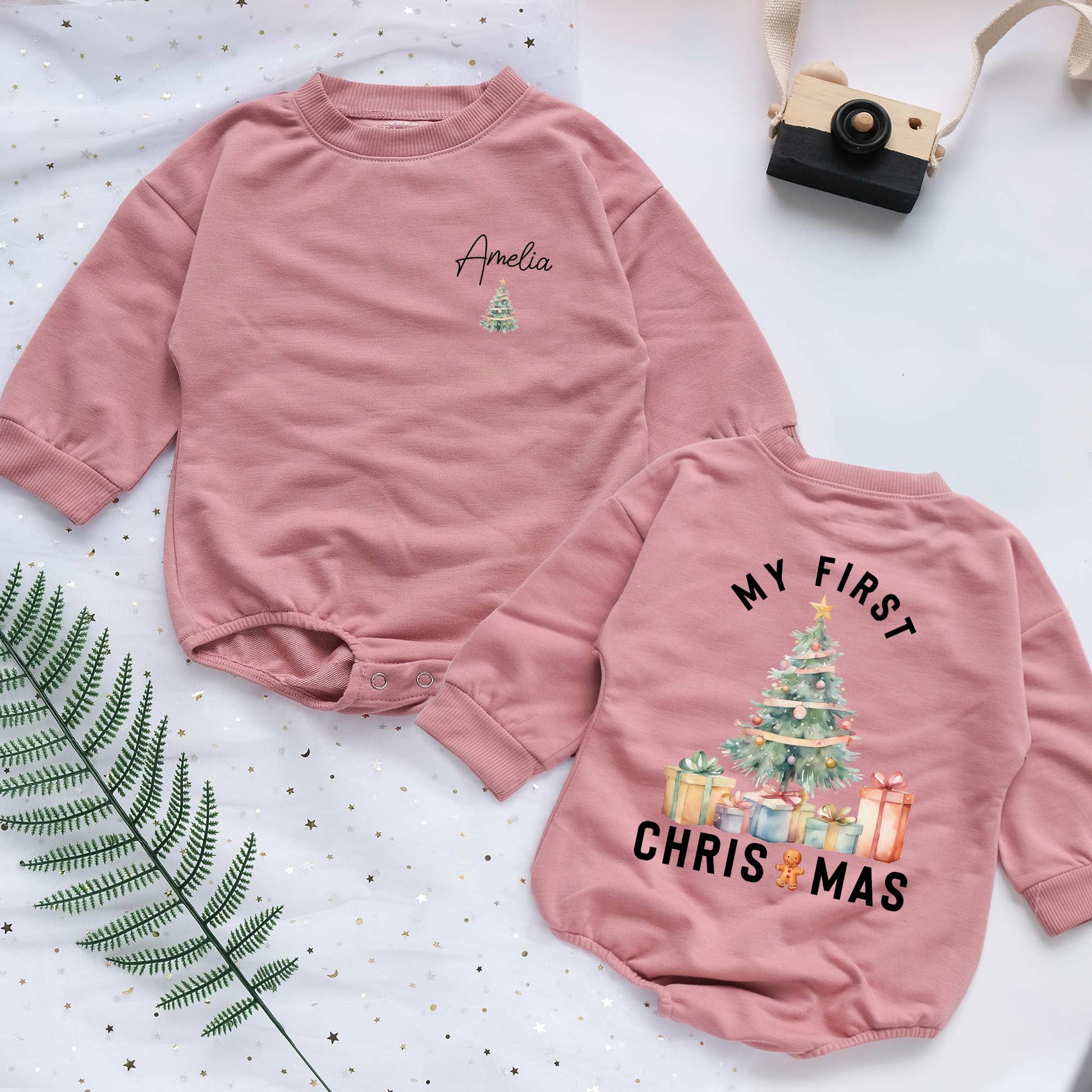 My First Christmas Custom Name Personalized Baby Romper - Short/Long Sleeve (0-2Y) - LuthCreative