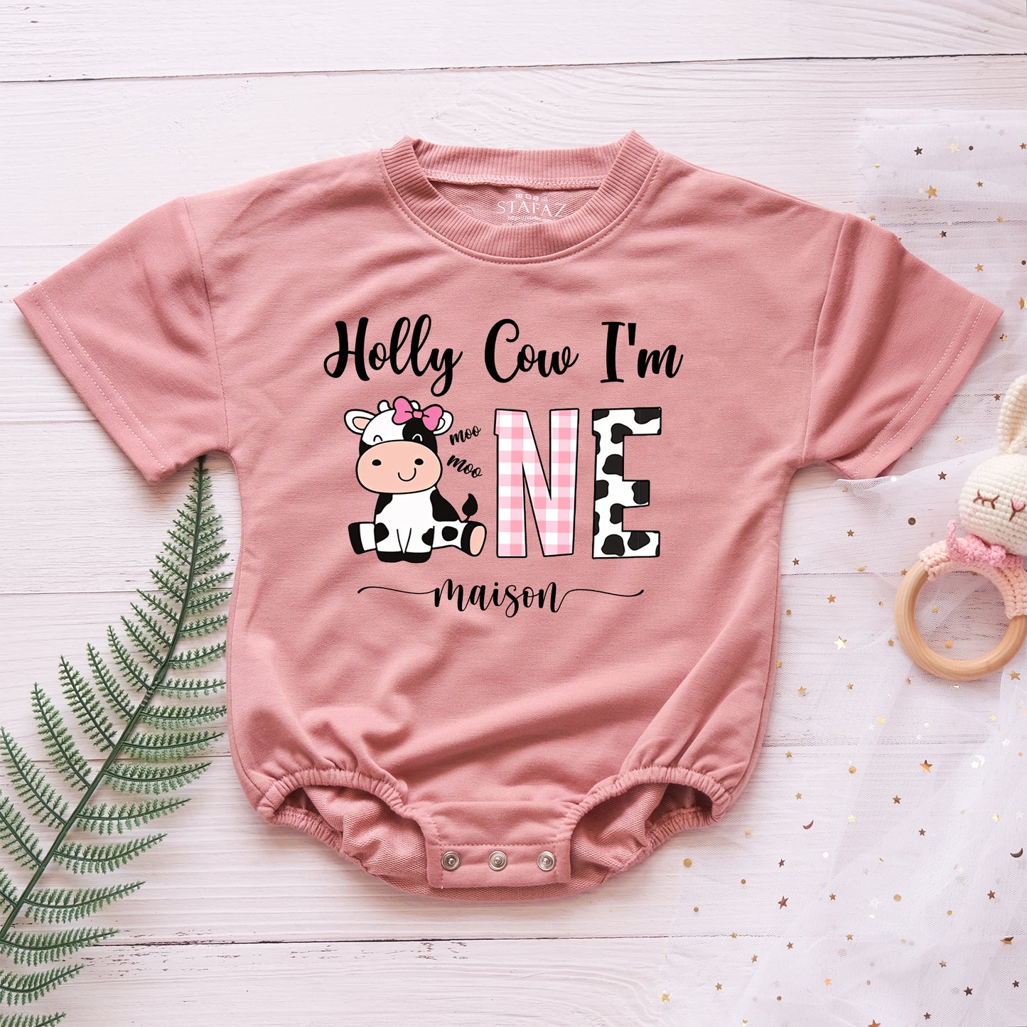 Holly Cow I'm One Custom Name Personalized Baby Romper - Short/Long Sleeve (0-2Y) - LuthCreative