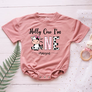 Holly Cow I'm One Custom Name Personalized Baby Romper - Short/Long Sleeve (0-2Y)