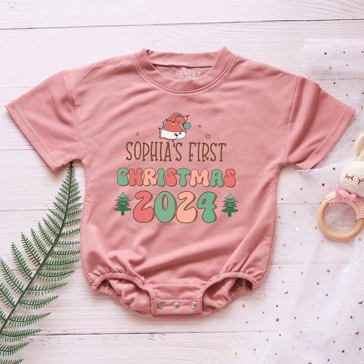 Custom Baby First Christmas 2024 Personalized Baby Romper - Short/Long Sleeve (0-2Y) - LuthCreative