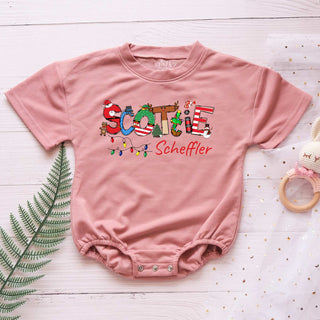 Christmas Candy Custom Name Personalized Baby Romper - Short/Long Sleeve (0-2Y)