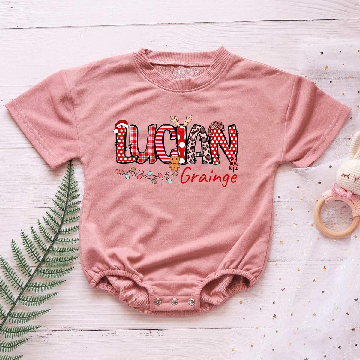 Christmas Candy Custom Name Personalized Baby Romper - Short/Long Sleeve (0-2Y) - LuthCreative