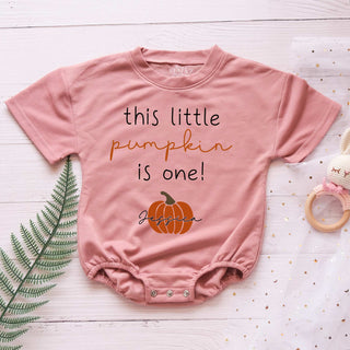 Thanksgiving This Little Pumpkin Is One Personalized Baby Romper - Short/Long Sleeve (0-2Y)