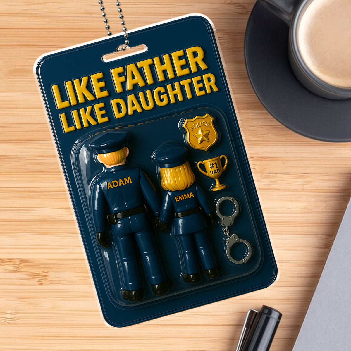 Like Father Like Daughter" Police Officer Custom Car Ornament with Names
