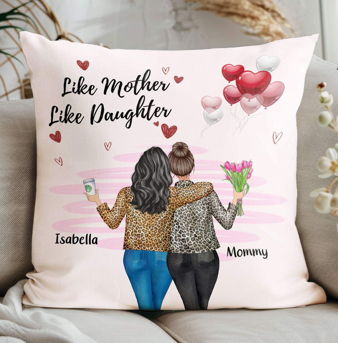 Like Mother Like Daughter Custom Name Personalized Pillow, Gift For Mom, Gift For Grandma, Gift for Granddaughter