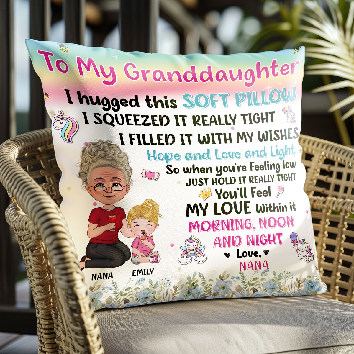 "Love and Hugs" Pillow for Granddaughter's Dorm Room with Initials

