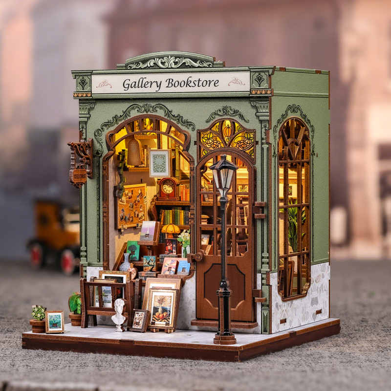 Whimsical Bookstore Book Nook – 3D DIY Miniature Bookshelf Insert Kit with LED Lights, Touch Switch, and Eco-Friendly Materials