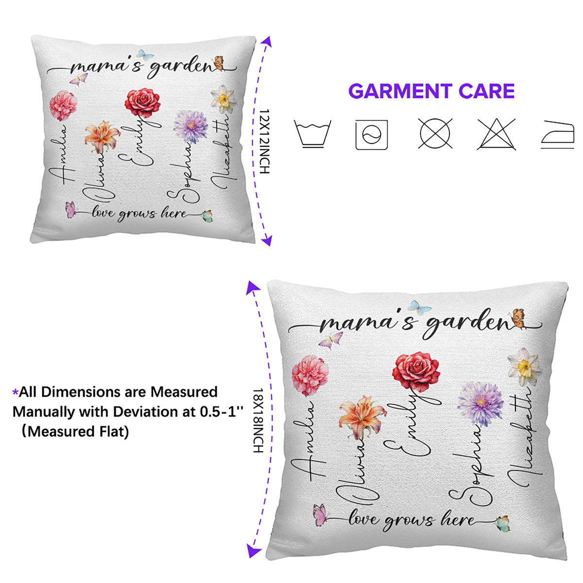 Mama's Garden pillow with "Emily" and rose birth flower - Mother's Day gift for Mama