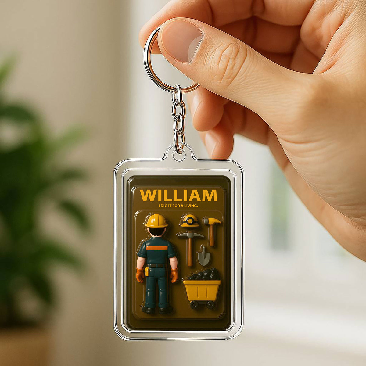 Miner Father's Day 3D Keychain - Personalized Mining Gift "I Dig 