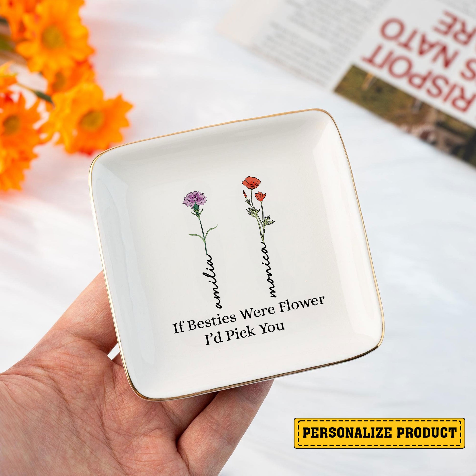 Personalized Ring Dish If Besties Were Flowers I'd Pick You Customized Ceramic Jewelry Dish, Gift For Friends - LuthCreative