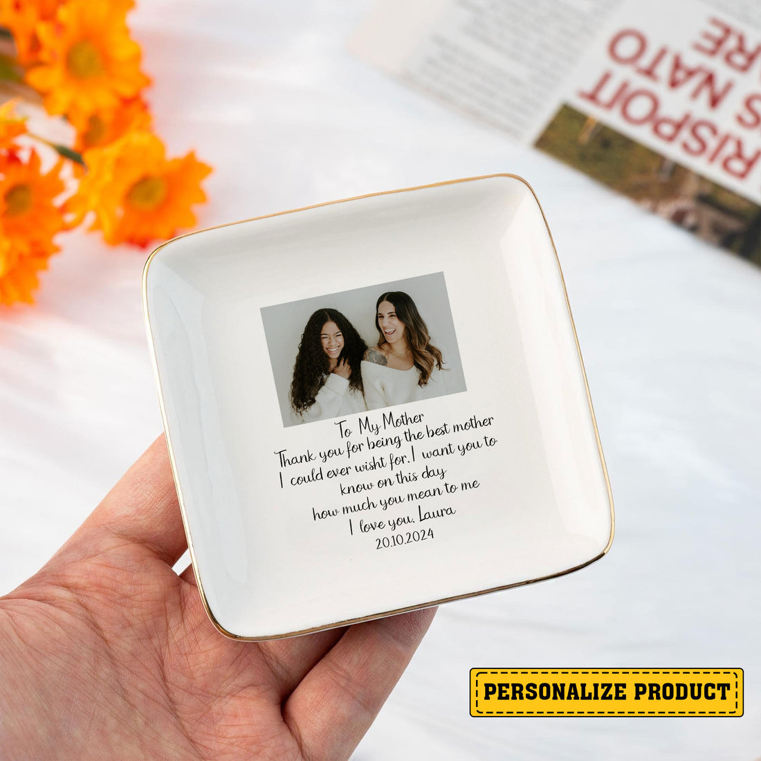 Personalized Ring Dish To My Mother Customized Ceramic Jewelry Tray, Gift For Mother, Birthday Gift - LuthCreative