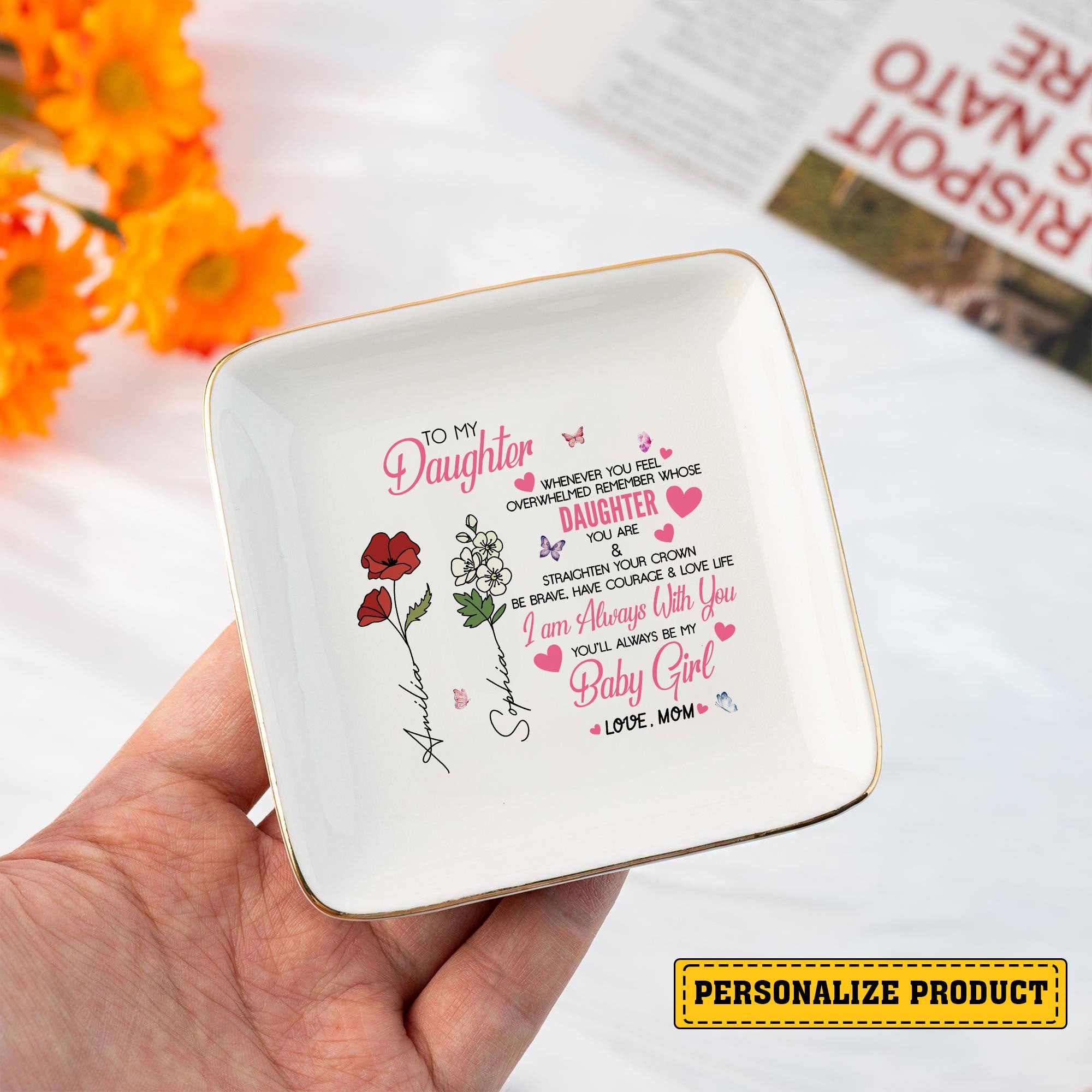 Personalized Ring Dish To My Daughter Customized Ceramic Jewelry Tray, Gift For Daughter, Wedding Gift - LuthCreative