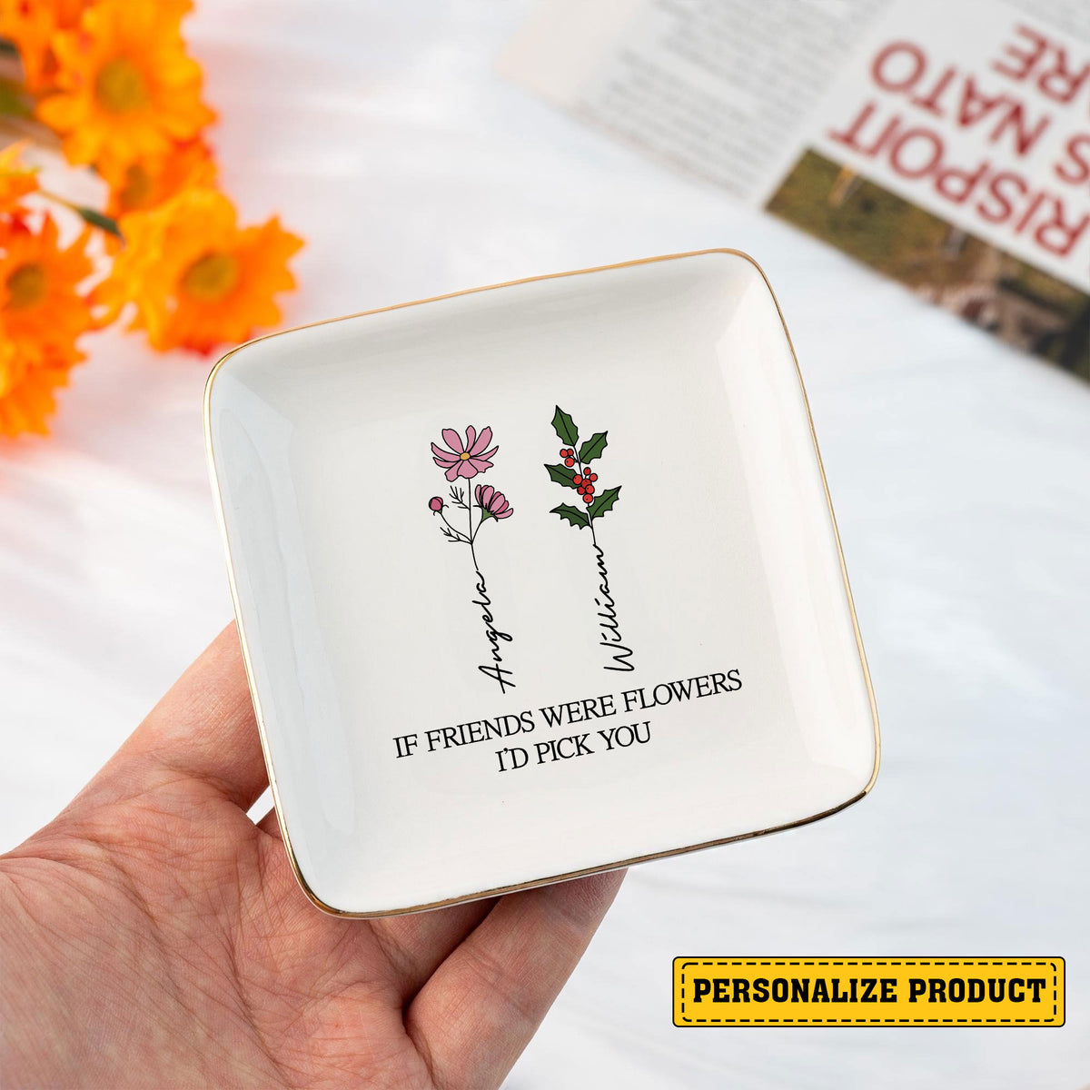 Personalized Ring Dish If Friends Were Flowers I'd Pick You  Customized Ceramic Jewelry Dish, Gift For Friends - LuthCreative