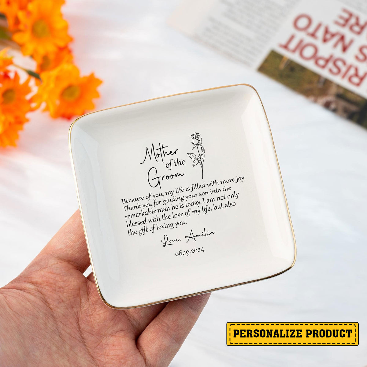 Personalized Ring Dish Mother Of Groom Customized Ceramic Jewelry Tray - LuthCreative